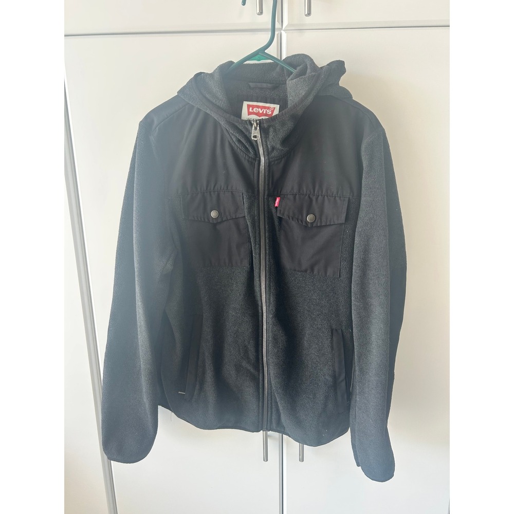 Levis Mens Fleece Full Zip Hoodie Jacket Charcoal Gray Black Mixed Media‎ Medium
